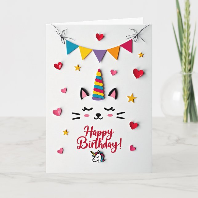 Whimsical Birthday Rainbow Horn Card (Front)