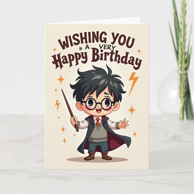 Whimsical Birthday Wand Boy Card (Front)
