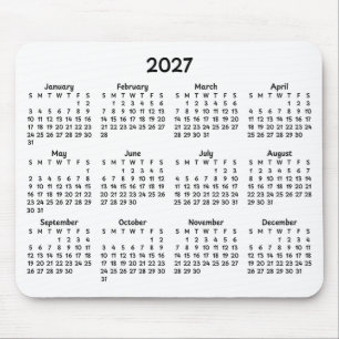 Whimsical Black 2027 Calendar on White Mouse Pad