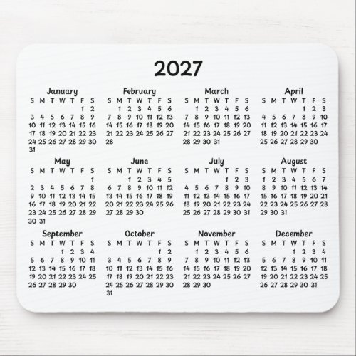 Whimsical Black 2027 Calendar on White Mouse Pad