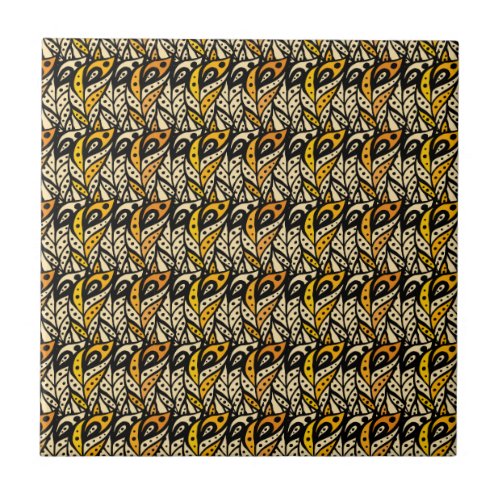 Whimsical black and gold peacock feather pattern ceramic tile