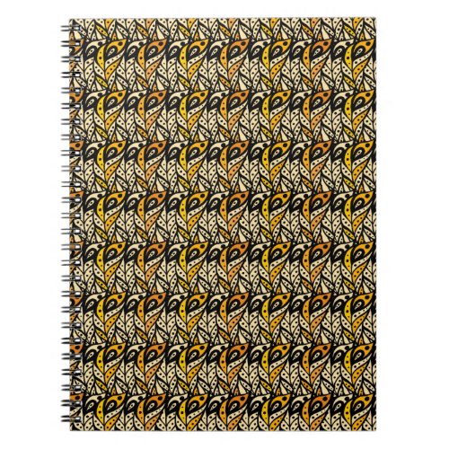 Whimsical black and gold peacock feather pattern notebook
