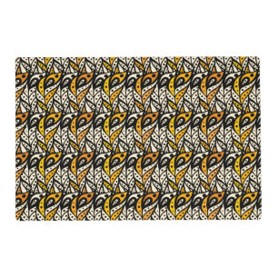 Whimsical black and gold peacock feather pattern placemat