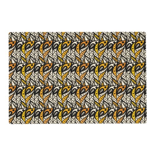 Whimsical black and gold peacock feather pattern placemat