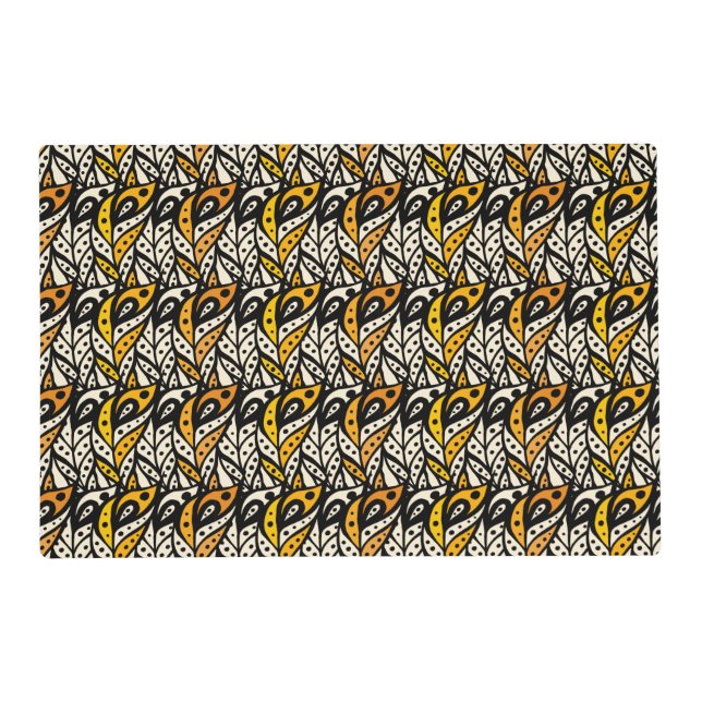 Whimsical black and gold peacock feather pattern placemat (Front)