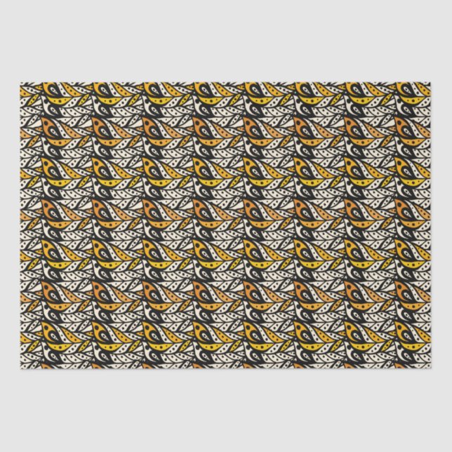 Whimsical black and gold peacock feather pattern tissue paper (Front)