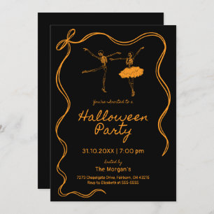 Whimsical Black and Orange Hand Drawn Halloween Invitation