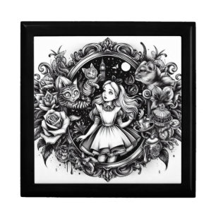 Whimsical Black and White Alice in Wonderland Art Gift Box