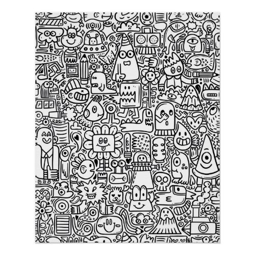  Whimsical Black and White Doodle Art Poster