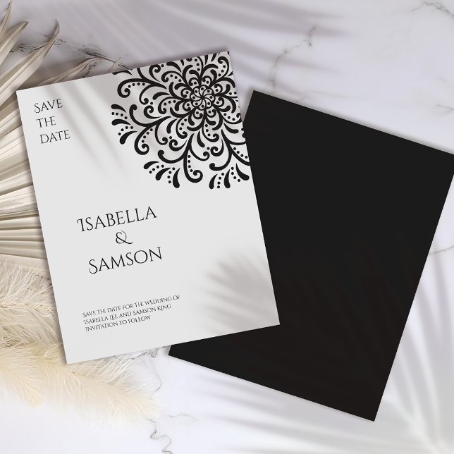 Whimsical Black and White Flourish Save the date (Creator Uploaded)