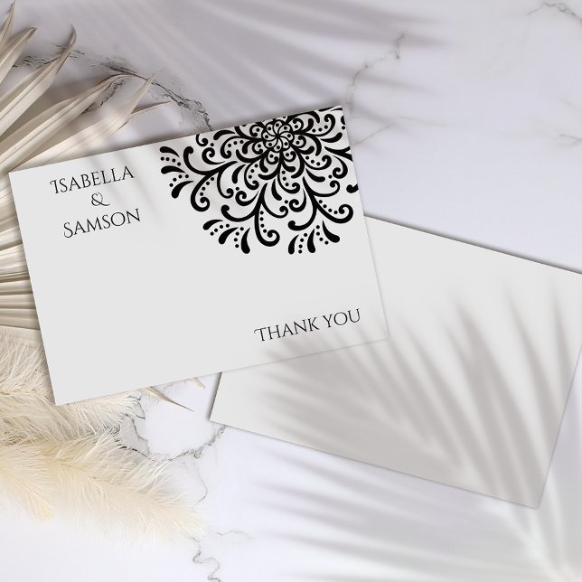 Whimsical Black and White Flourish Thank you card (Creator Uploaded)