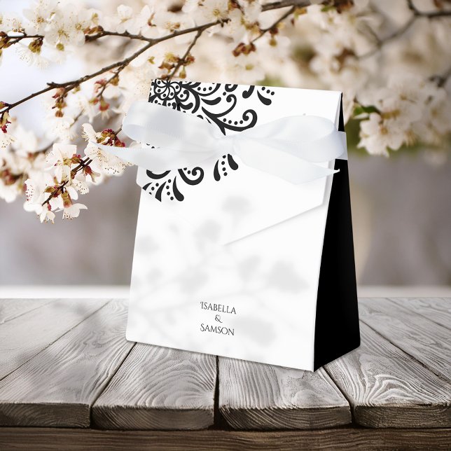 Whimsical Black and White Flourish Wedding Favor Boxes (Creator Uploaded)
