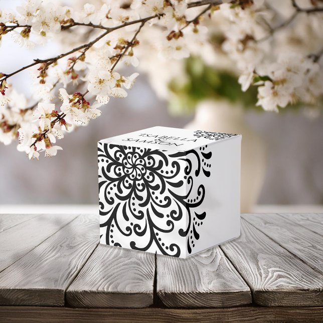 Whimsical Black and White Flourish Wedding Favor Boxes (Creator Uploaded)