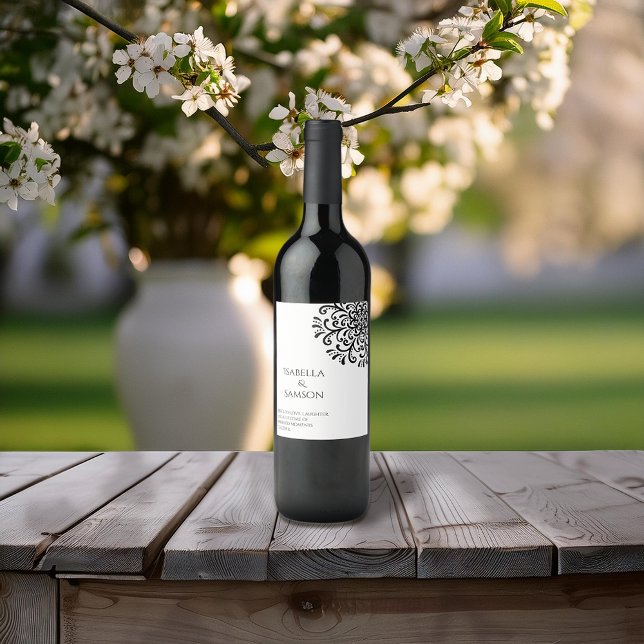 Whimsical Black and White Flourish Wine Label (Creator Uploaded)