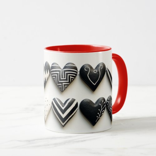 Whimsical Black and White Heart Design Mug