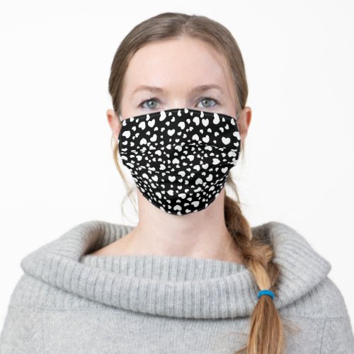 Whimsical Black and White Hearts Pattern Adult Cloth Face Mask
