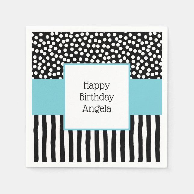 Whimsical Black and White Patterns with Aqua Napkins (Front)