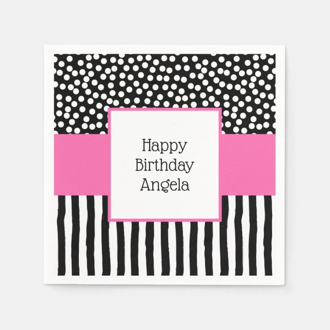 Whimsical Black and White Patterns with Pink Napkins (Front)