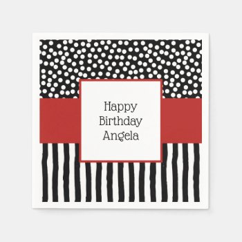 Whimsical Black And White Patterns With Red Napkins by Charmalot at Zazzle