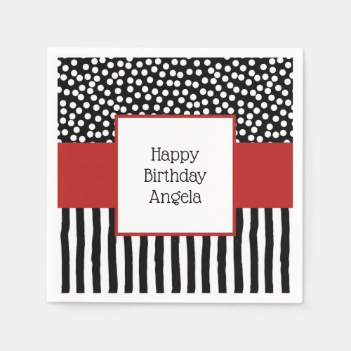 Whimsical Black and White Patterns with Red Napkins