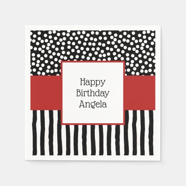 Whimsical Black and White Patterns with Red Napkins (Front)