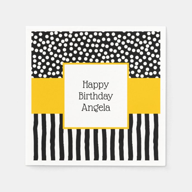 Whimsical Black and White Patterns with Yellow Napkins (Front)