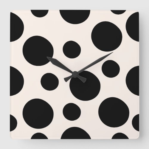 Whimsical Black and White Polka Dot Square Clock