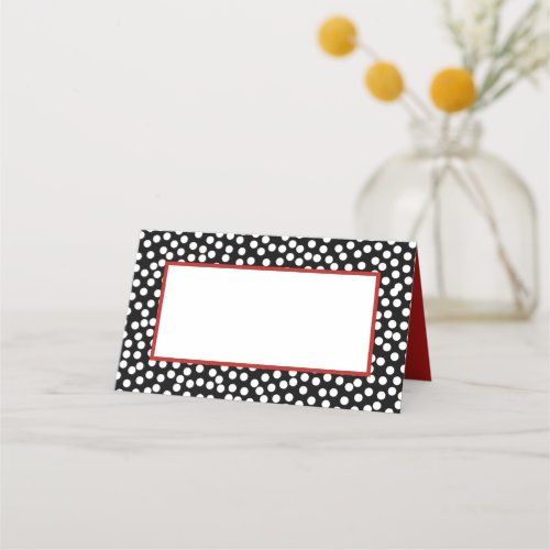 Whimsical Black and White Polka Dots with Red Place Card