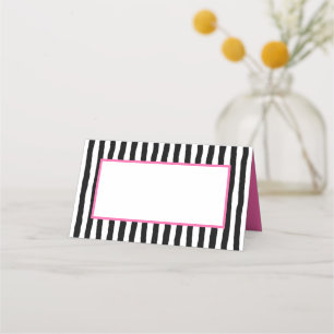 Whimsical Black and White Stripes with Pink Place Card