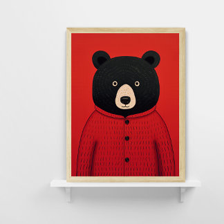Whimsical Black Bear in Red Sweater Poster