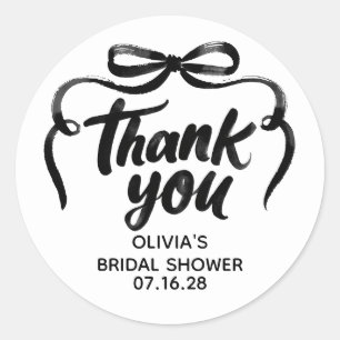 Whimsical Black Bow Bridal Shower Thank You  Classic Round Sticker