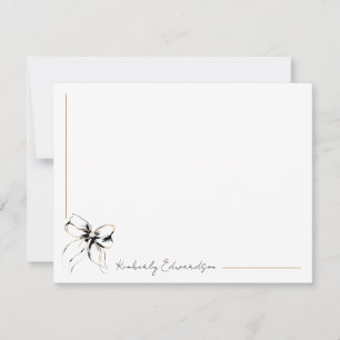 Whimsical Black Bow Full Name or Couple's Names Note Card