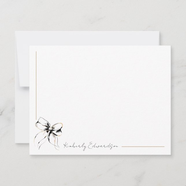 Whimsical Black Bow Full Name or Couple's Names Note Card (Front)