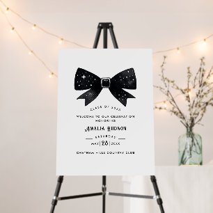 Whimsical Black Bow Graduation Party Welcome Sign
