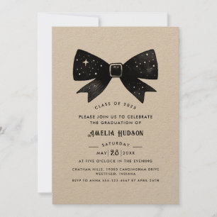 Whimsical Black Bow Kraft Paper Graduation Party Invitation