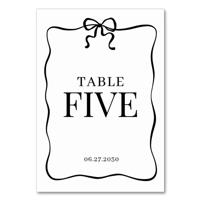 Whimsical Black Bow Tie Monogram Wedding Table Number (Front)