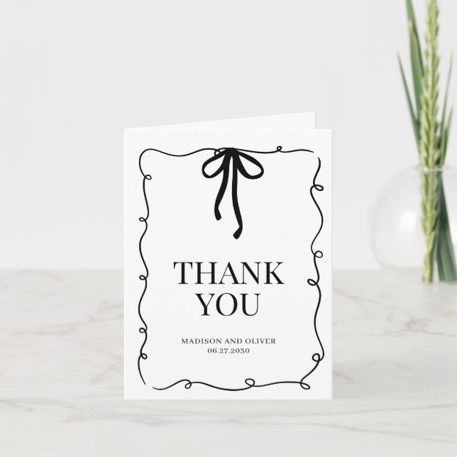 Whimsical Black Bow Tie Wedding Letterpress Thank You Card (Front)