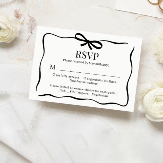 Whimsical Black Bow Tie Wedding Menu Choice Rsvp (Creator Uploaded)