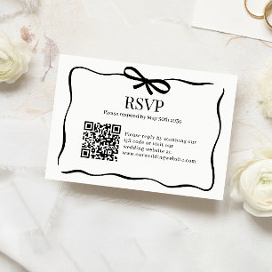 Whimsical Black Bow Tie Wedding QR Code Rsvp Card