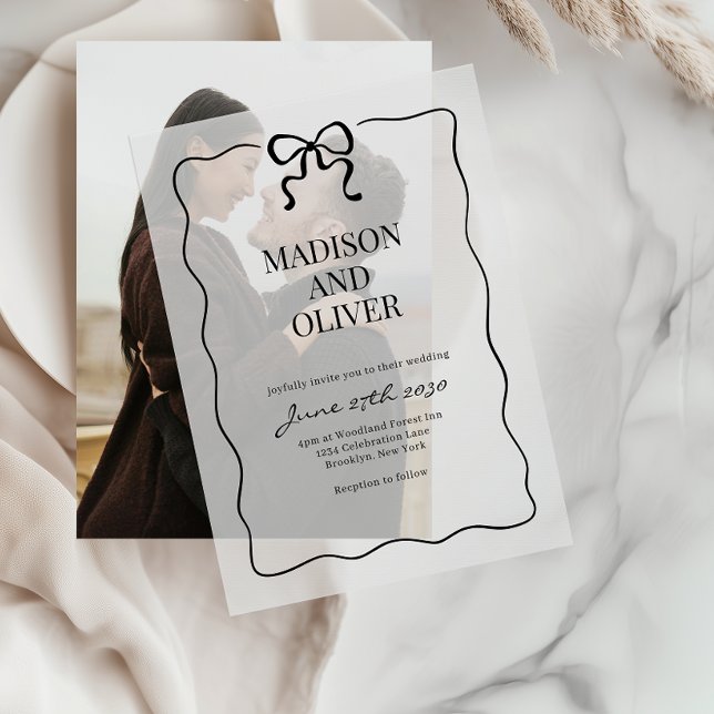 Whimsical Black Bow Tie Wedding Vellum Invitations (Creator Uploaded)