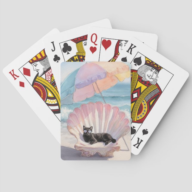 Whimsical Black Cat Beach Tote Poker Cards (Back)