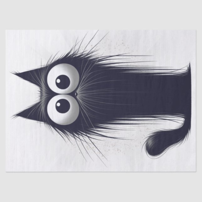 Whimsical Black Cat Cartoon Tissue Paper (Front)