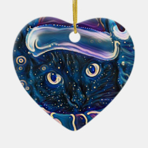 Whimsical Black Cat Christmas Ornament