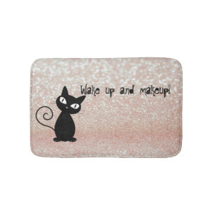 Whimsical Black Cat Glittery-Wake up and makeup Bath Mat