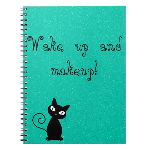 Whimsical Black Cat Glittery_Wake up and makeup Notebook