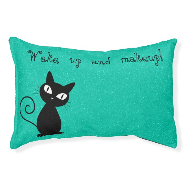 Whimsical Black Cat, Glittery-Wake up and makeup! Pet Bed (Front)