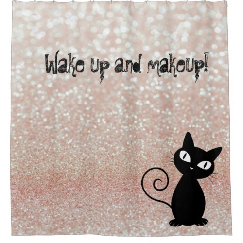 Whimsical  Black Cat Glittery_Wake up and makeup Shower Curtain