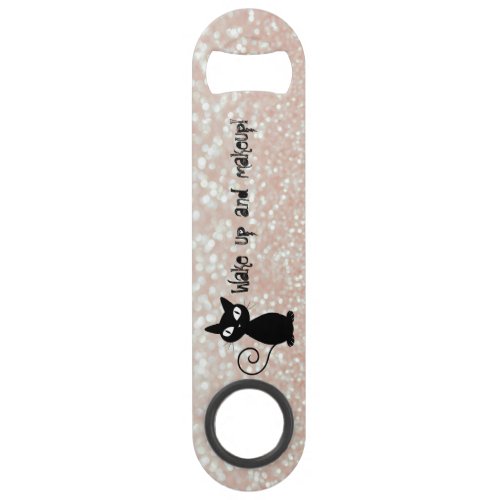 Whimsical  Black Cat Glittery_Wake up and makeup Speed Bottle Opener