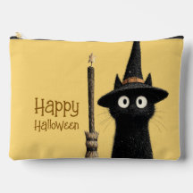 Whimsical Black Cat Happy Halloween