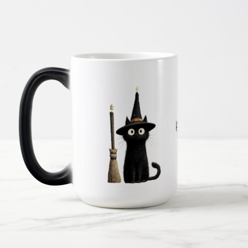 Whimsical Black Cat Happy Halloween Color Morph Mug